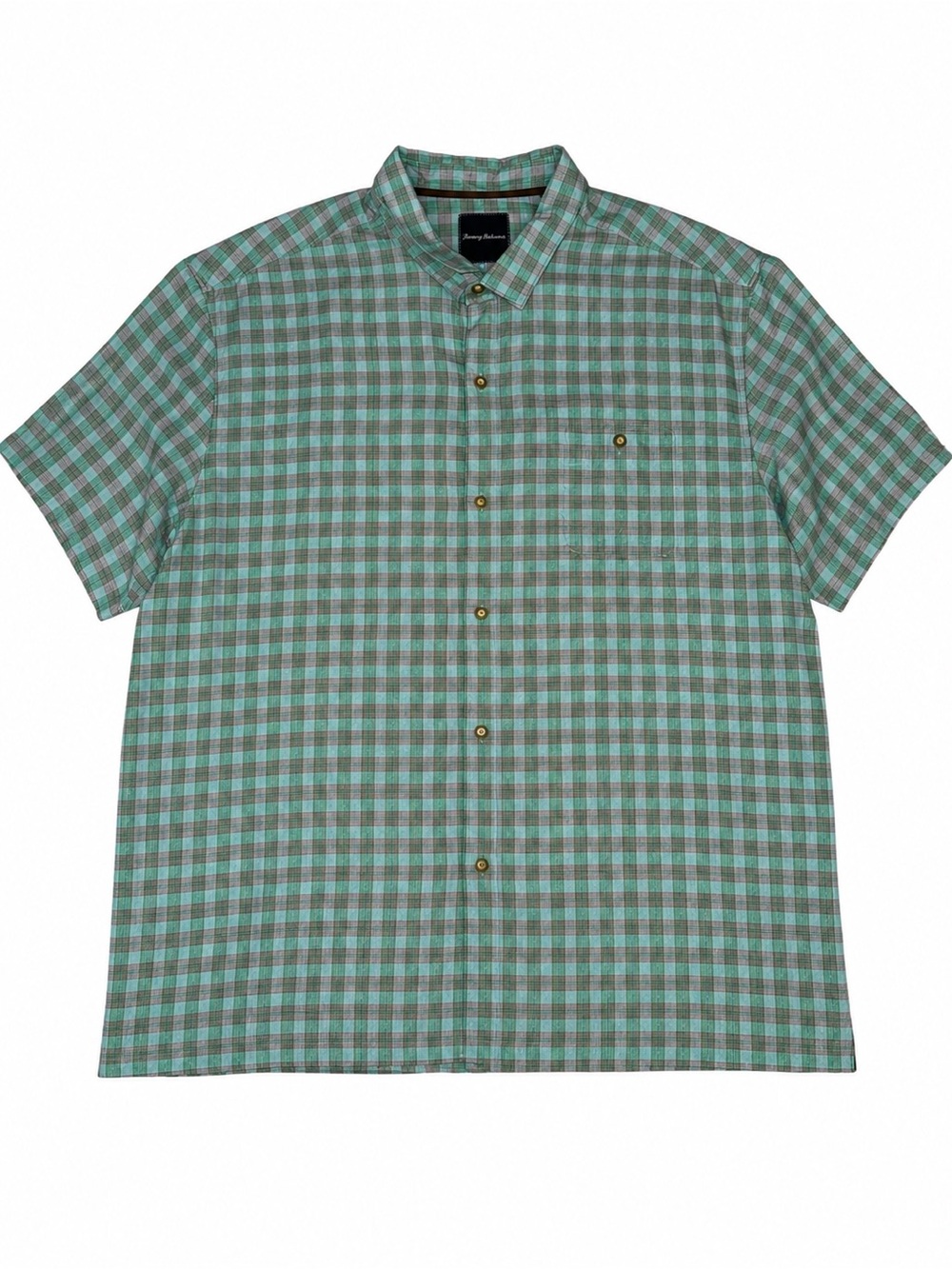 Tommy Bahama Men 3XL 100% Silk Plaid Short Sleeve Button Up Shirt Marlin